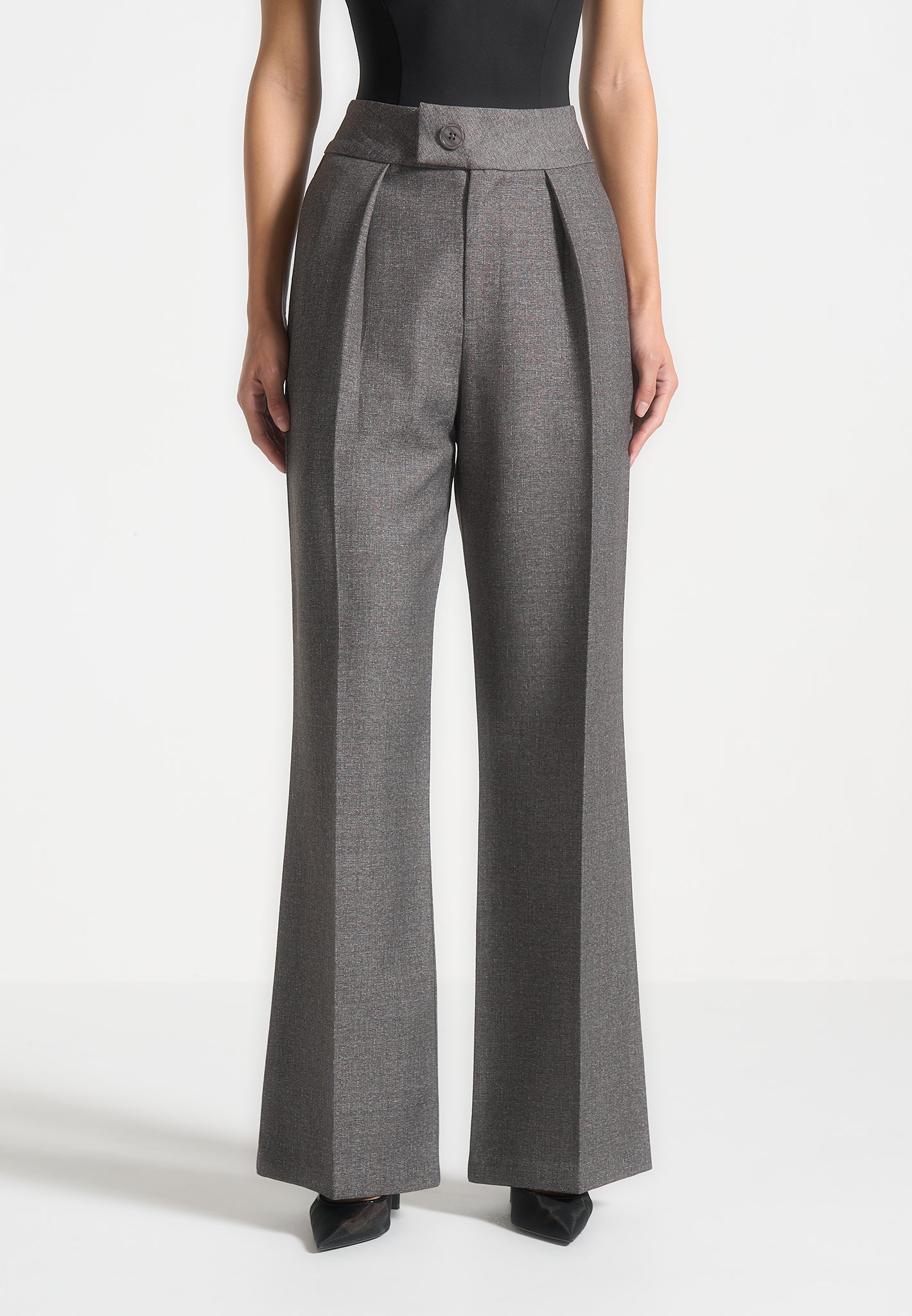 High Waisted Tailored Trousers - Grey Marl
