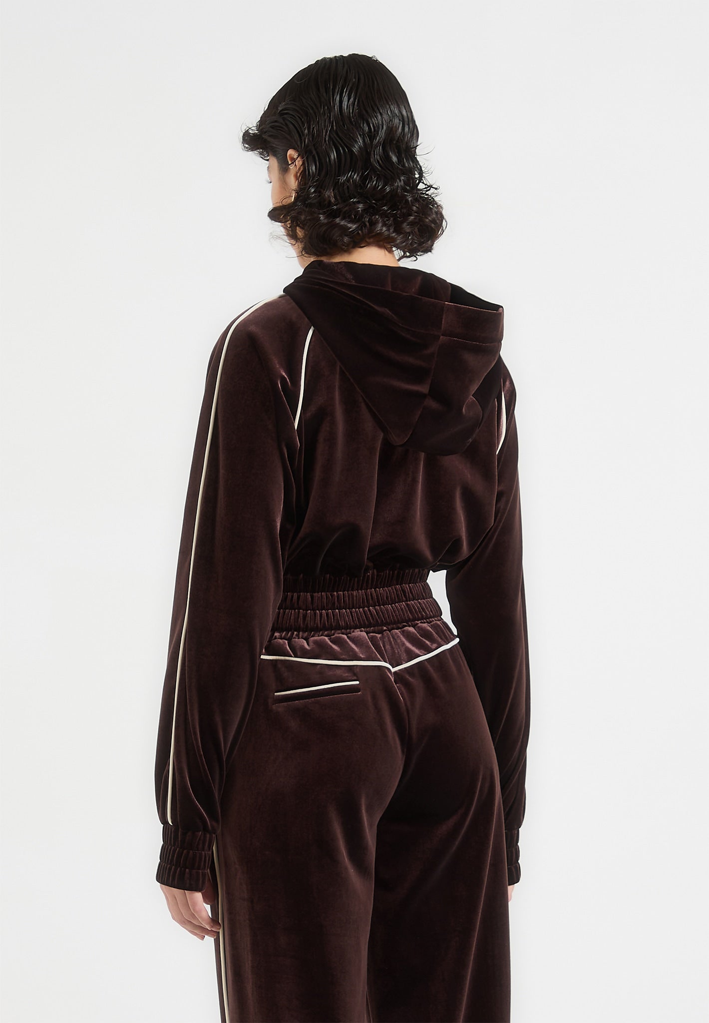 Eiffel Velour Zip Through Hoodie - Brown