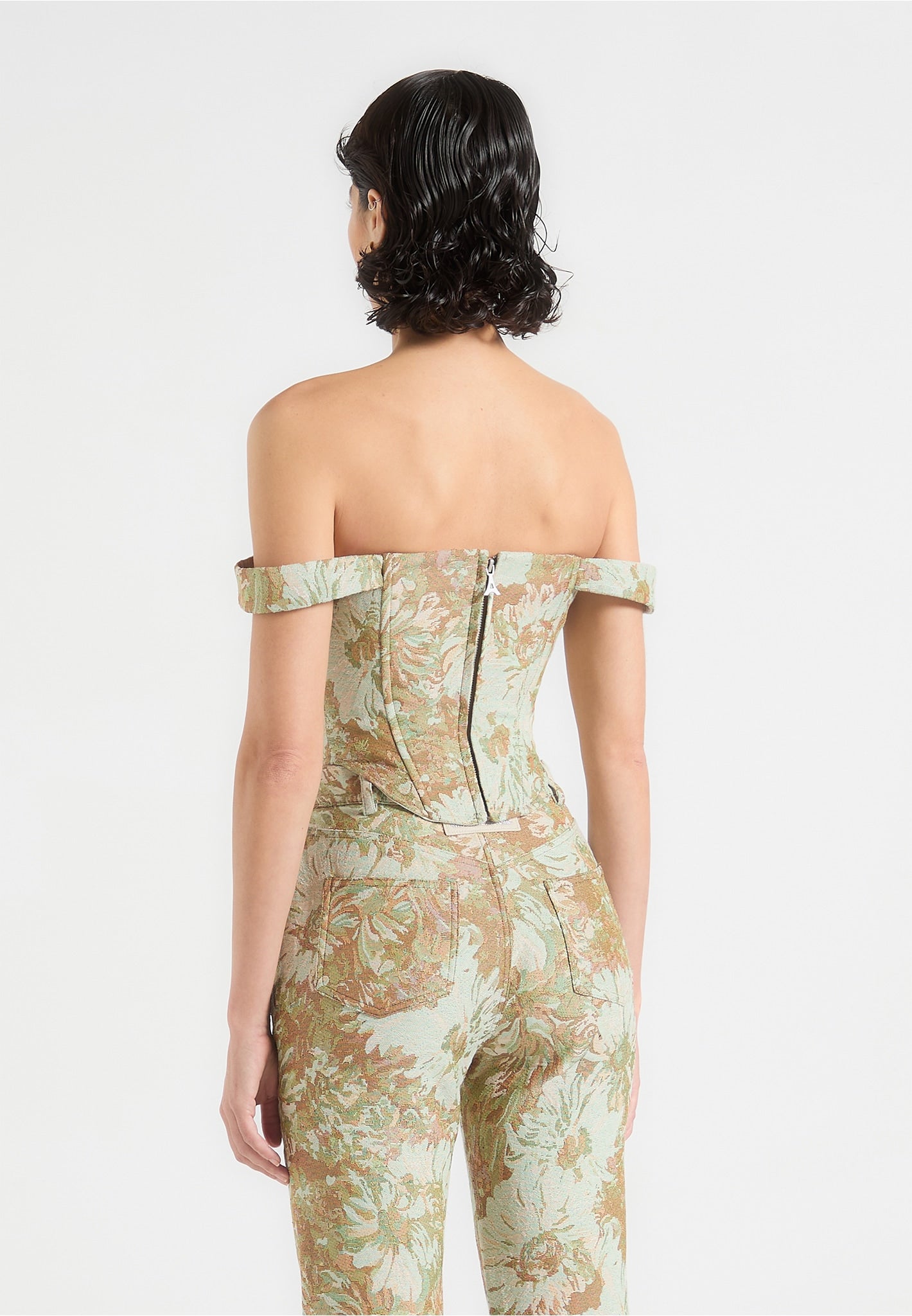 Jacquard Bardot Corset Top - Sage