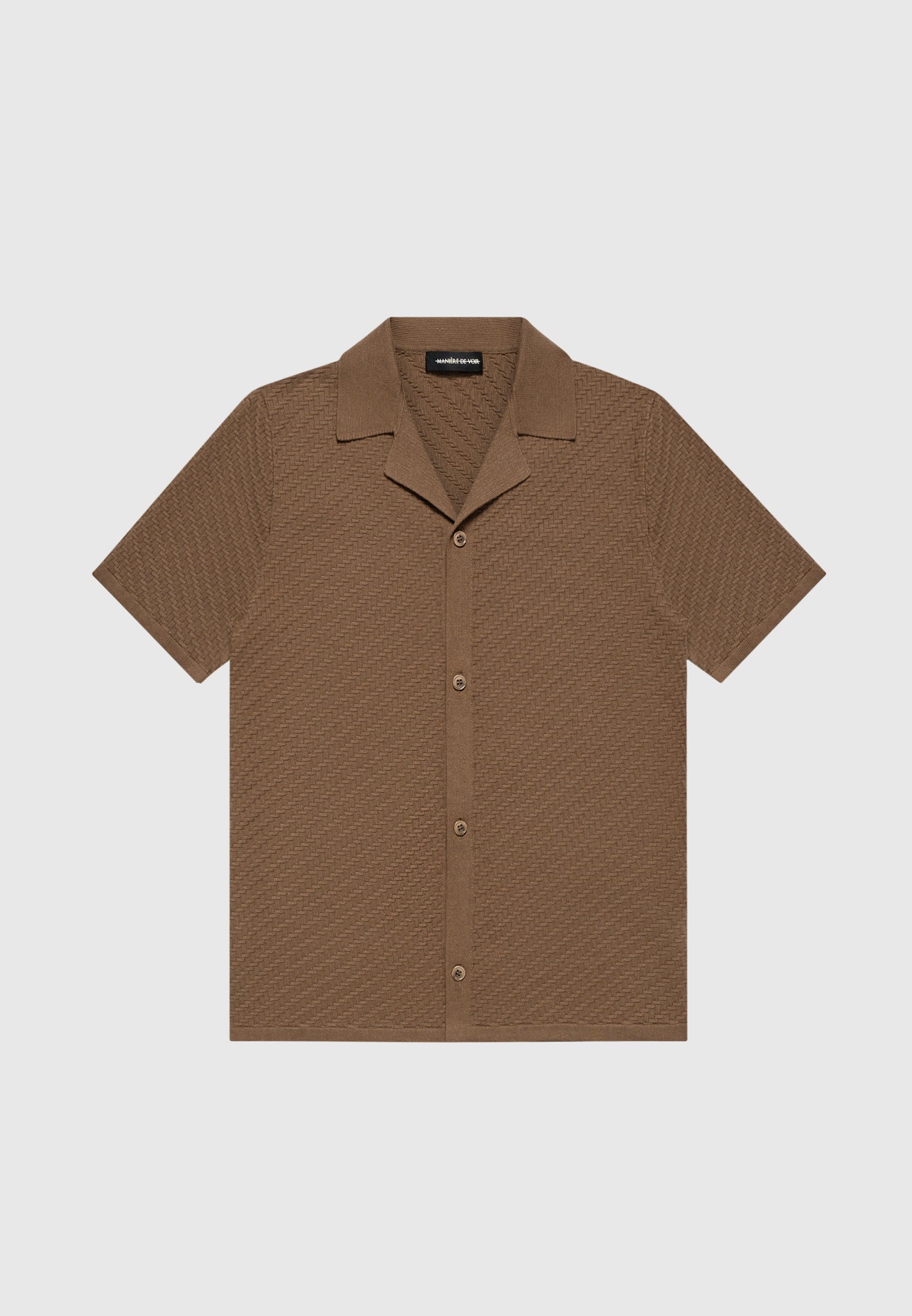 Herringbone Knit Revere Shirt - Brown
