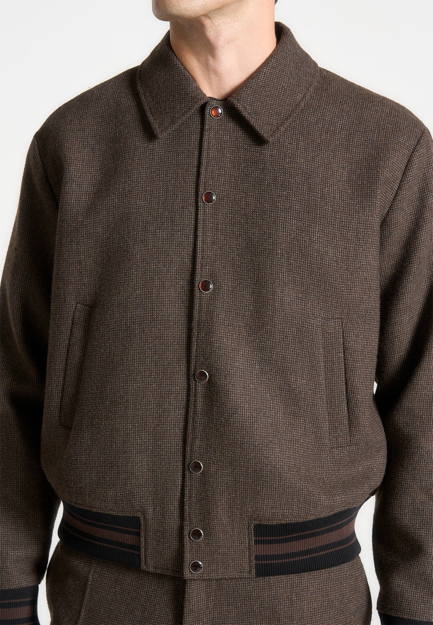 Houndstooth Wool-Blend Jacket - Brown