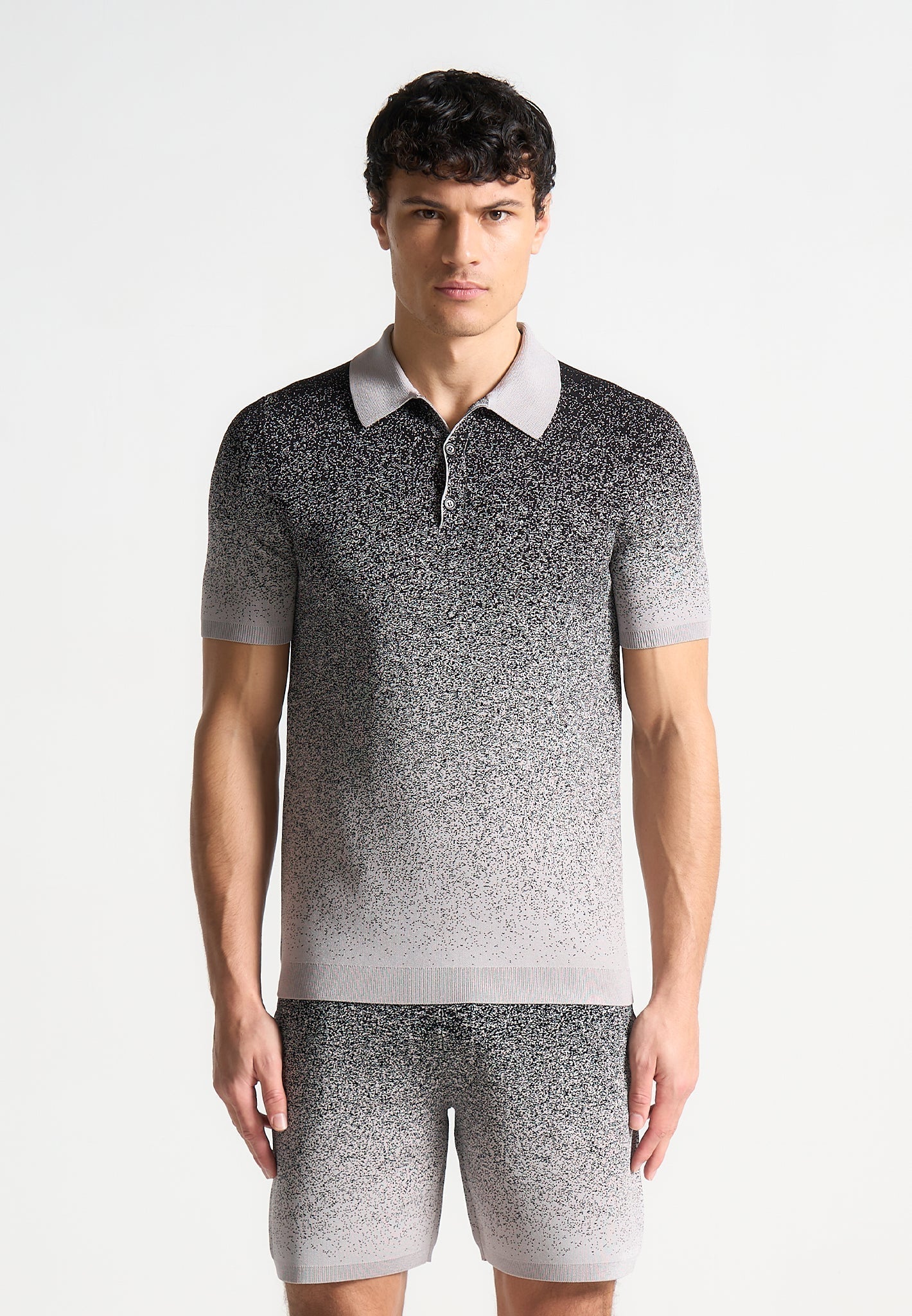 Ombré Knit Polo Top - Grey/Black