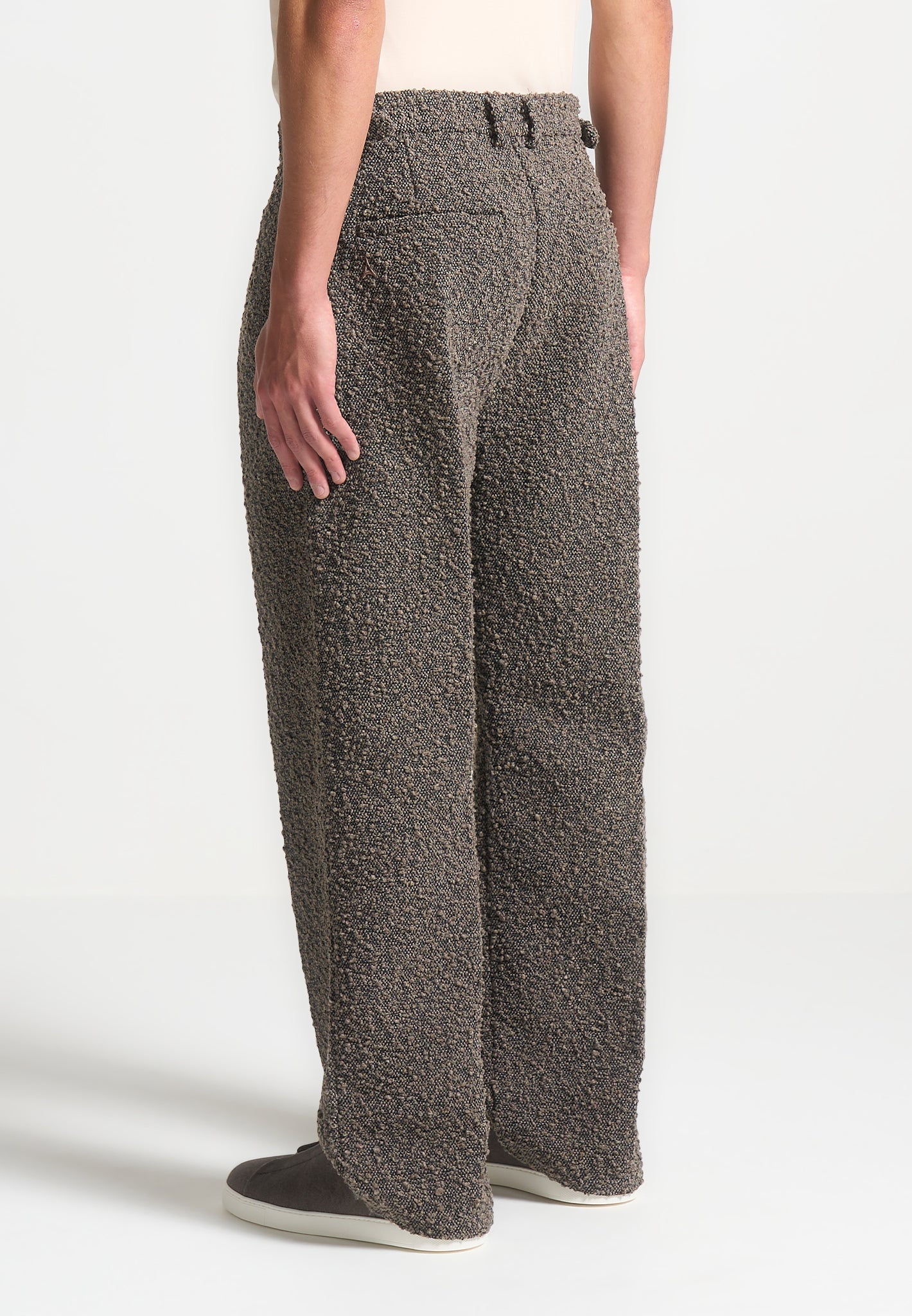 Relaxed Fit Boucle Pleated Tailored Trousers - Brown