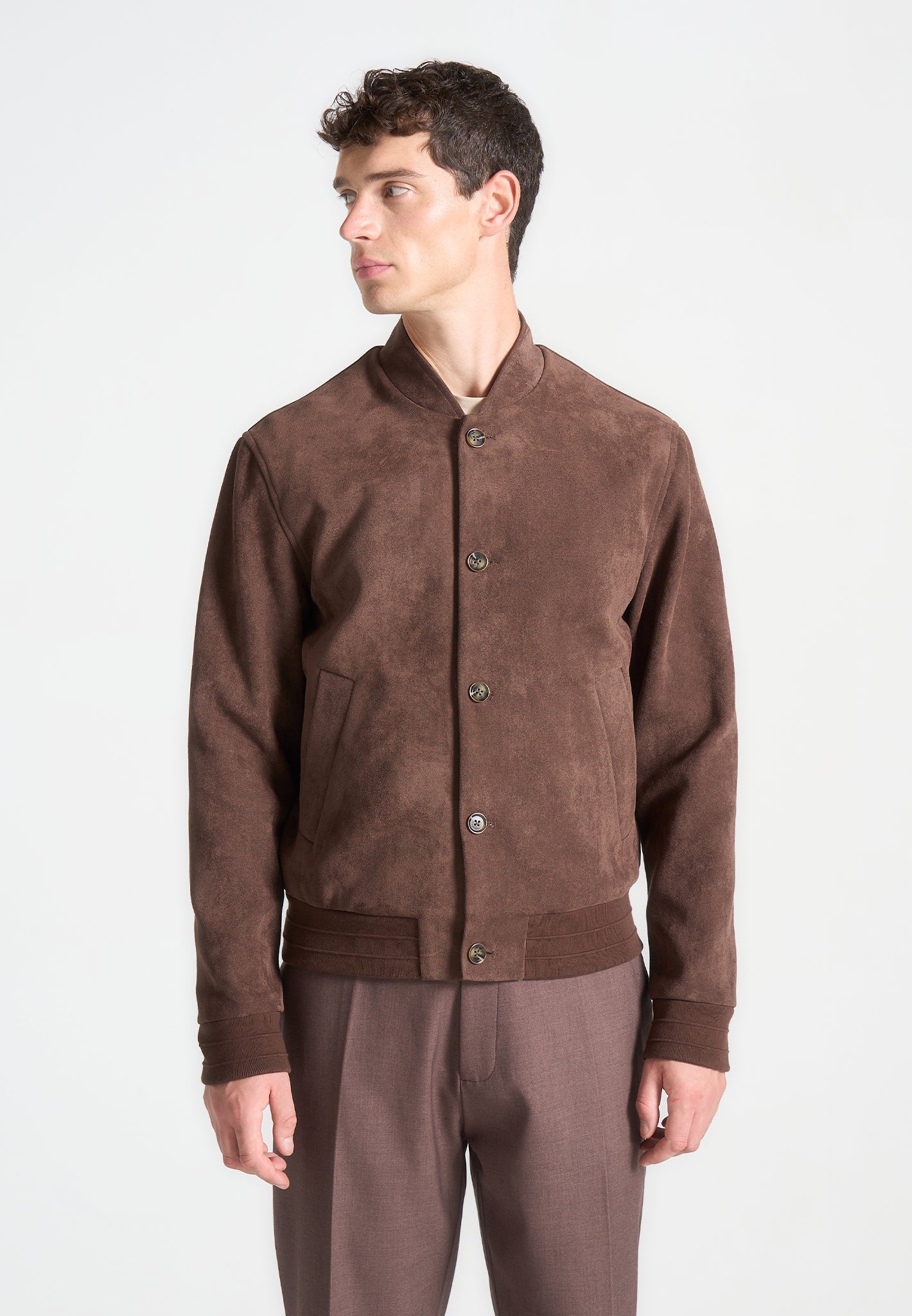 Suede Bomber Jacket - Brown