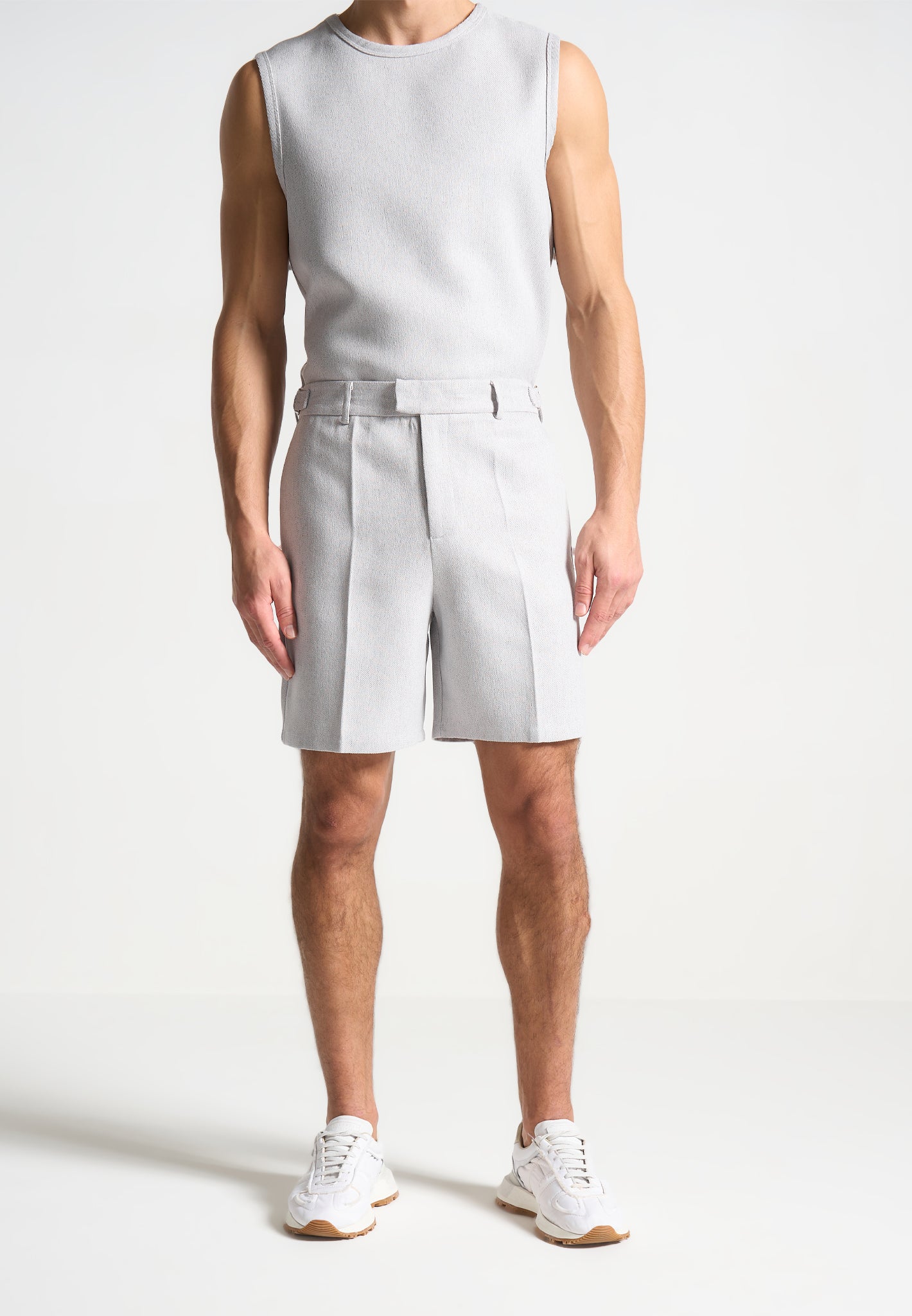 Textured Tailored Shorts - Grey