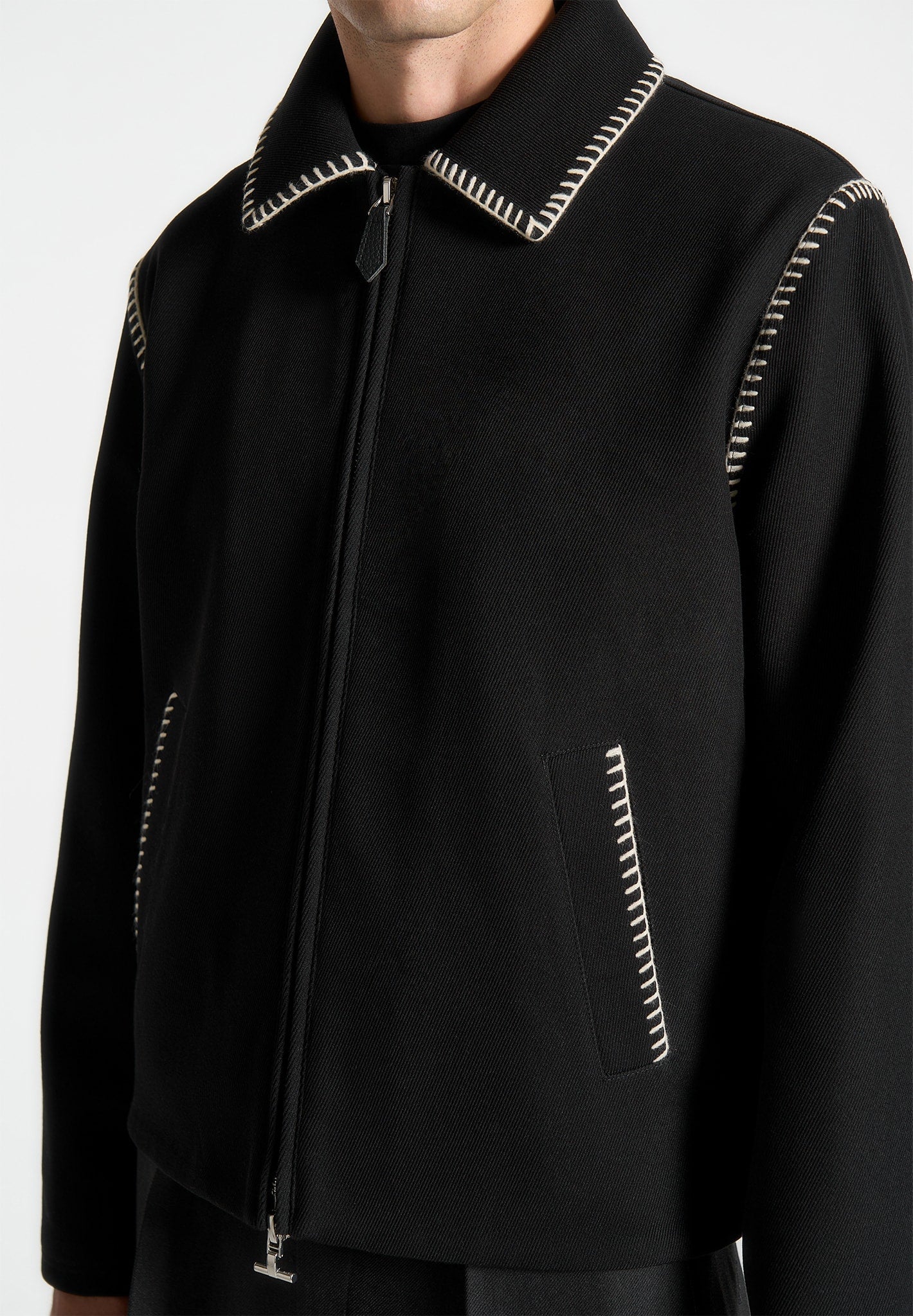 Whipstitch Twill Boxy Jacket - Black