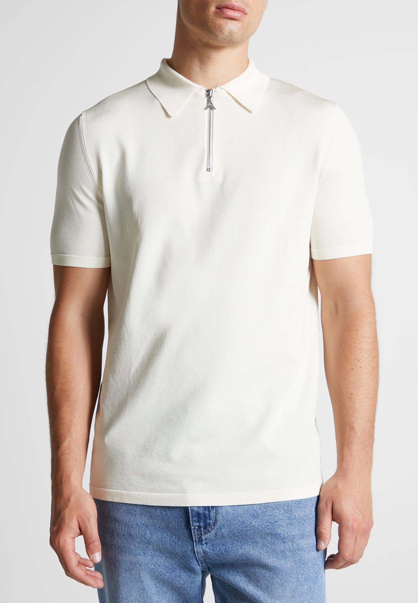 Luxe Polo Top With Zip - Off White