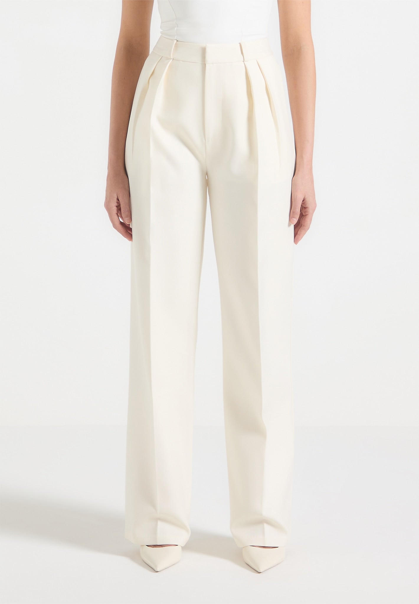 Tailored Twin Pleat Trousers - Cream