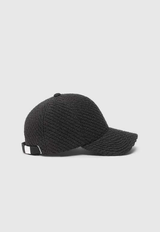 Textured Wool Twill Cap - Black