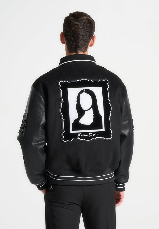 Mona Lisa Wool Blend Varsity Jacket - Black