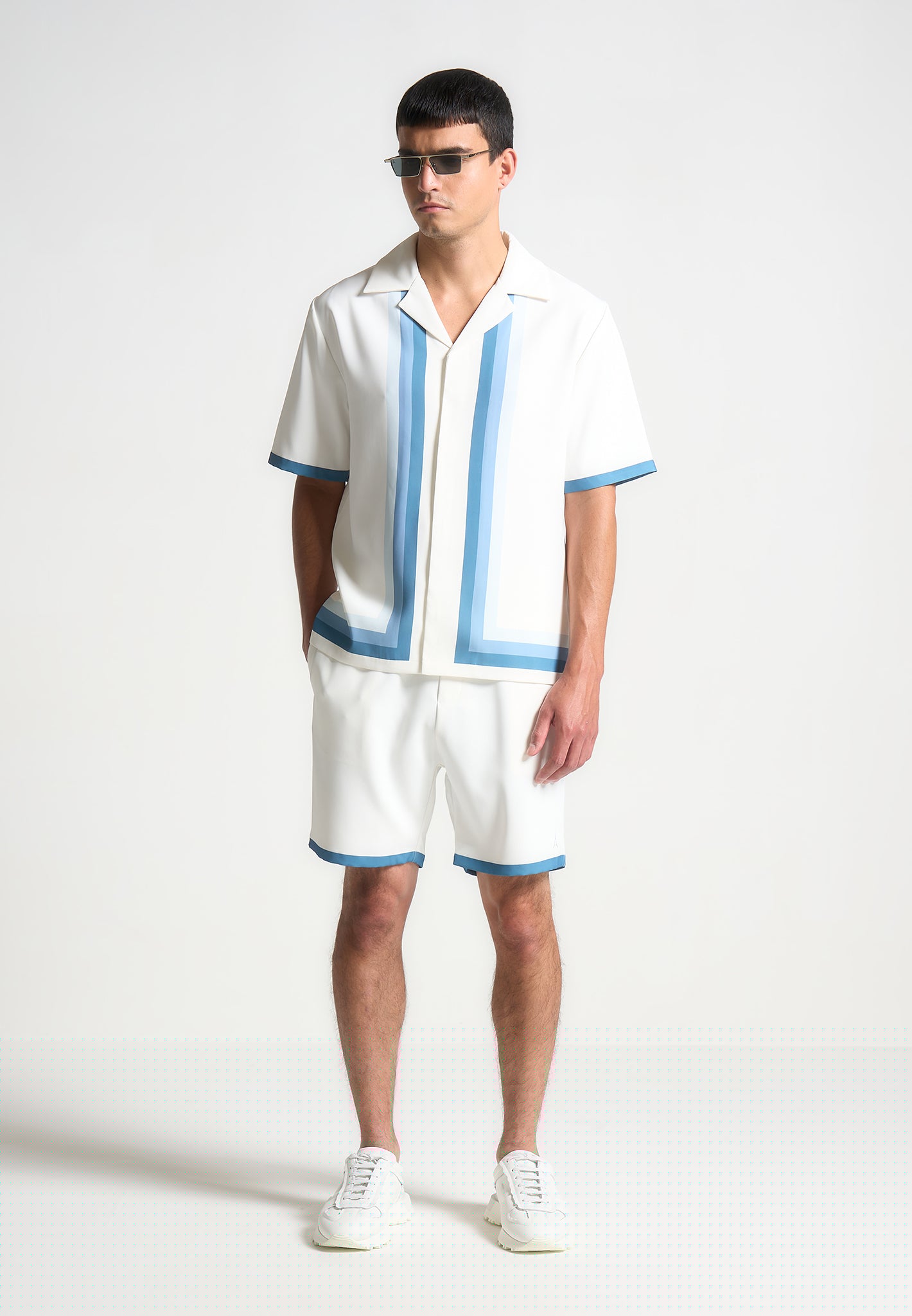 Ombré Border Revere Shirt - White/Blue