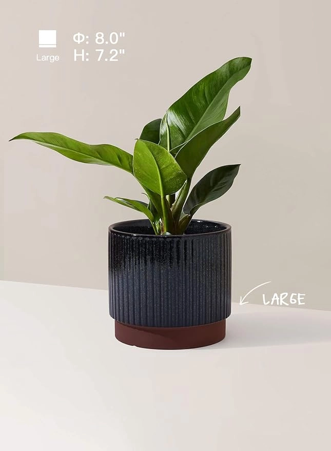 LE TAUCI Ceramic Plant Pots Set of 3 with Drainage, Reactive Glaze Black - Image 3